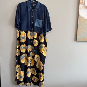 Carole Little Midi Dress Plaid Sunflower Cottagecore Artsy Whimsical  16W